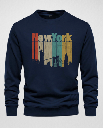 Navy Blue Men's Printed Sweatshirt – Warm and Stylish Fleece (3814)