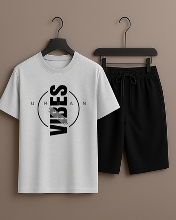 Grey T-Shirt Printed with Black Shorts– Comfortable Wear (3374)