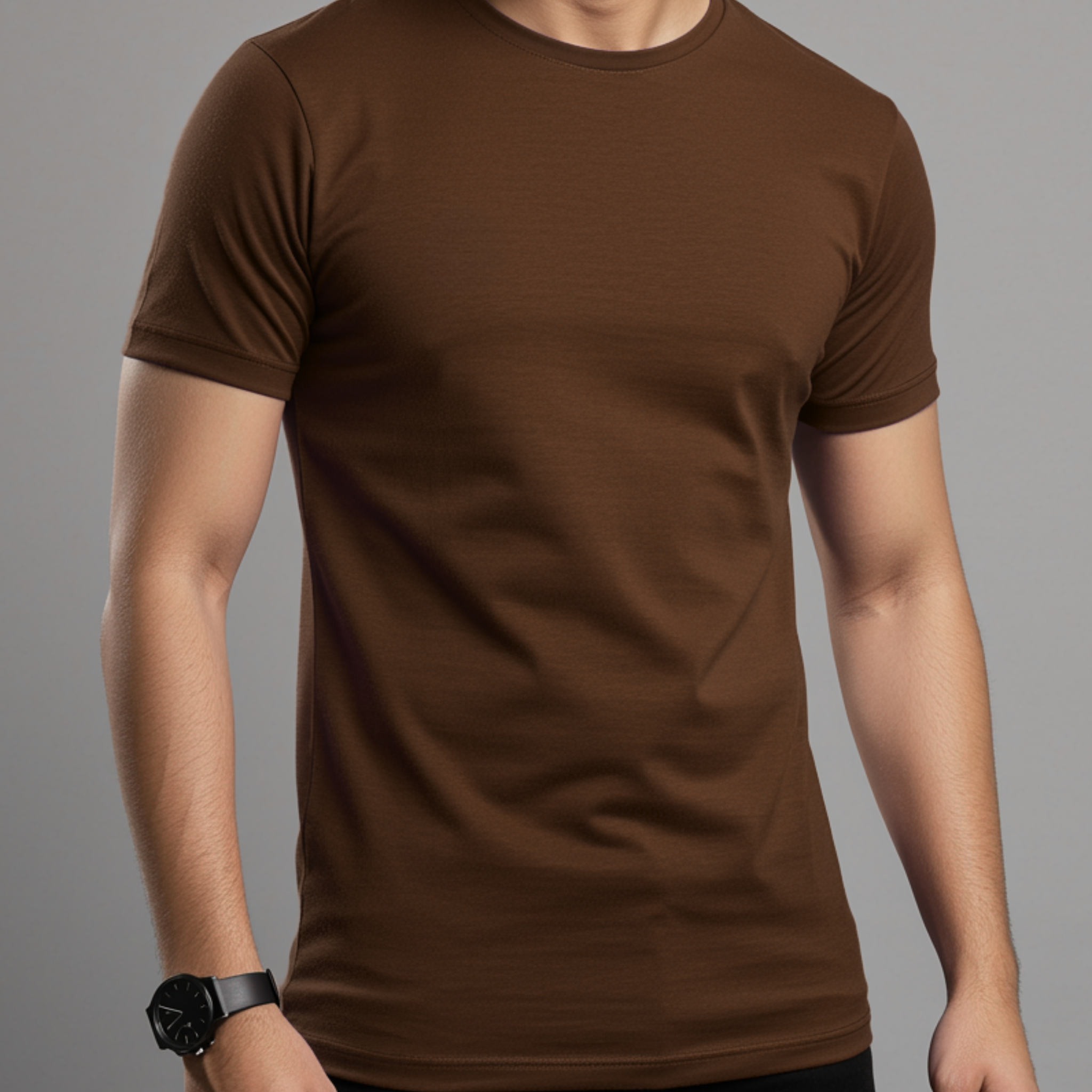 Brown Men’s Basic Tee – Jersey Fabric, Classic Fit, Everyday Comfort (3107)