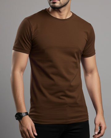 Brown Men’s Basic Tee – Jersey Fabric, Classic Fit, Everyday Comfort (3107)