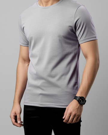 Grey Men’s Basic Tee – Jersey Fabric, Classic Fit, Everyday Comfort (3115)