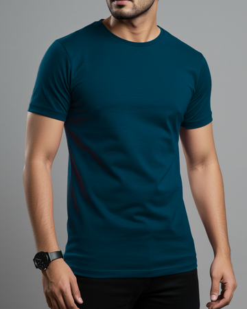 Petroleum Blue Men’s Basic Tee – Jersey Fabric, Classic Fit, Everyday Comfort (3259)