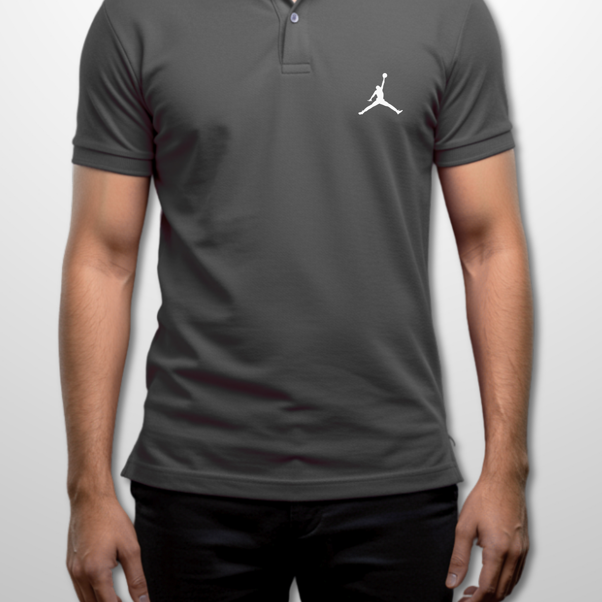 Charcoal Printed Polo T-Shirt – Stylish & Comfortable (3214)