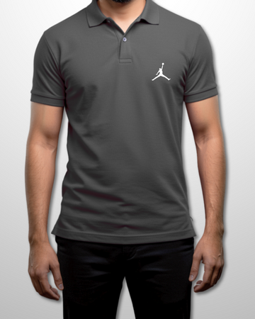 Charcoal Printed Polo T-Shirt – Stylish & Comfortable (3214)