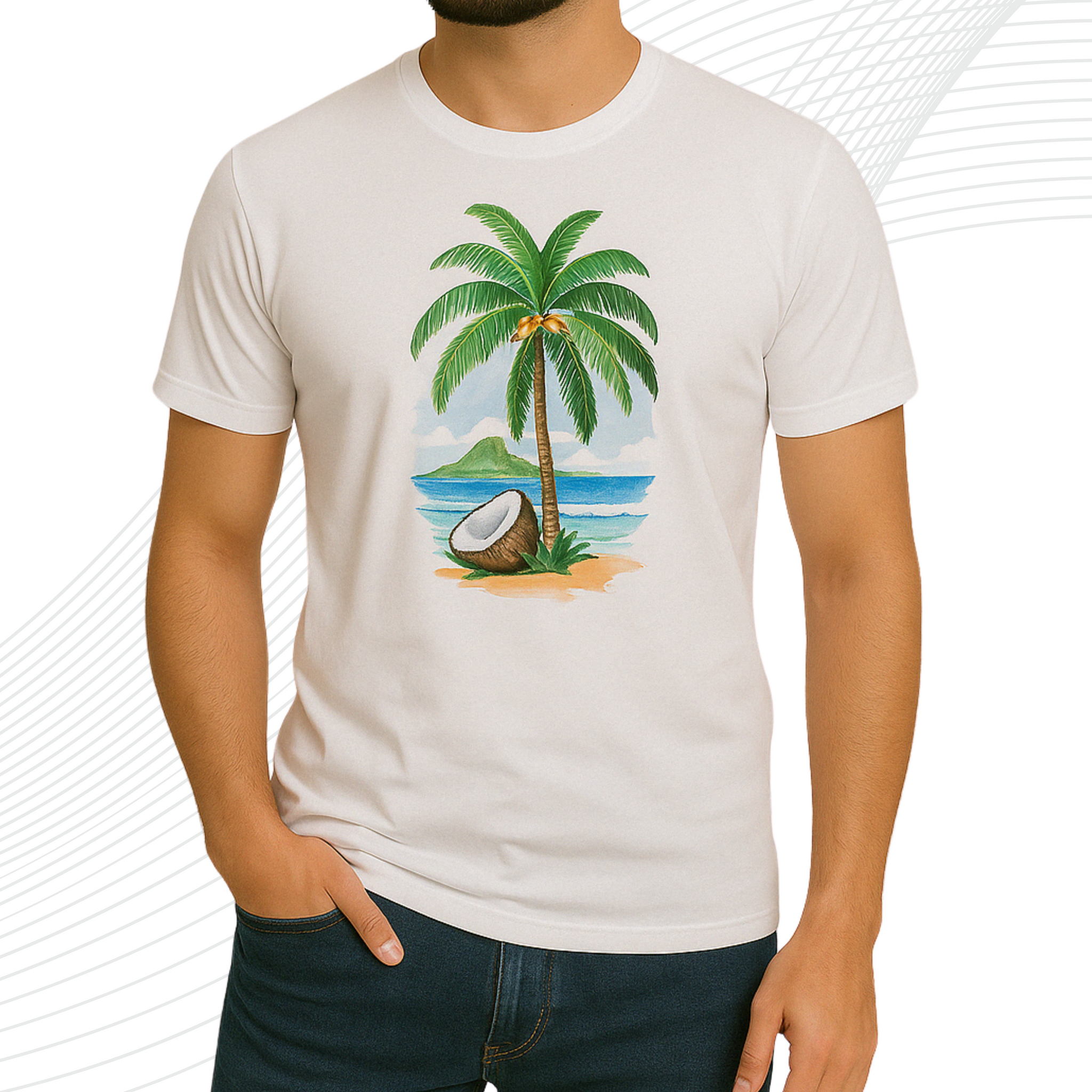 Premium Beach Plam Printed T-Shirt/Tee for Men – Cotton Jersey Fabric (3268)