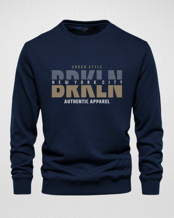 Navy Blue Men's Printed Sweatshirt – Warm and Stylish Fleece (3783)