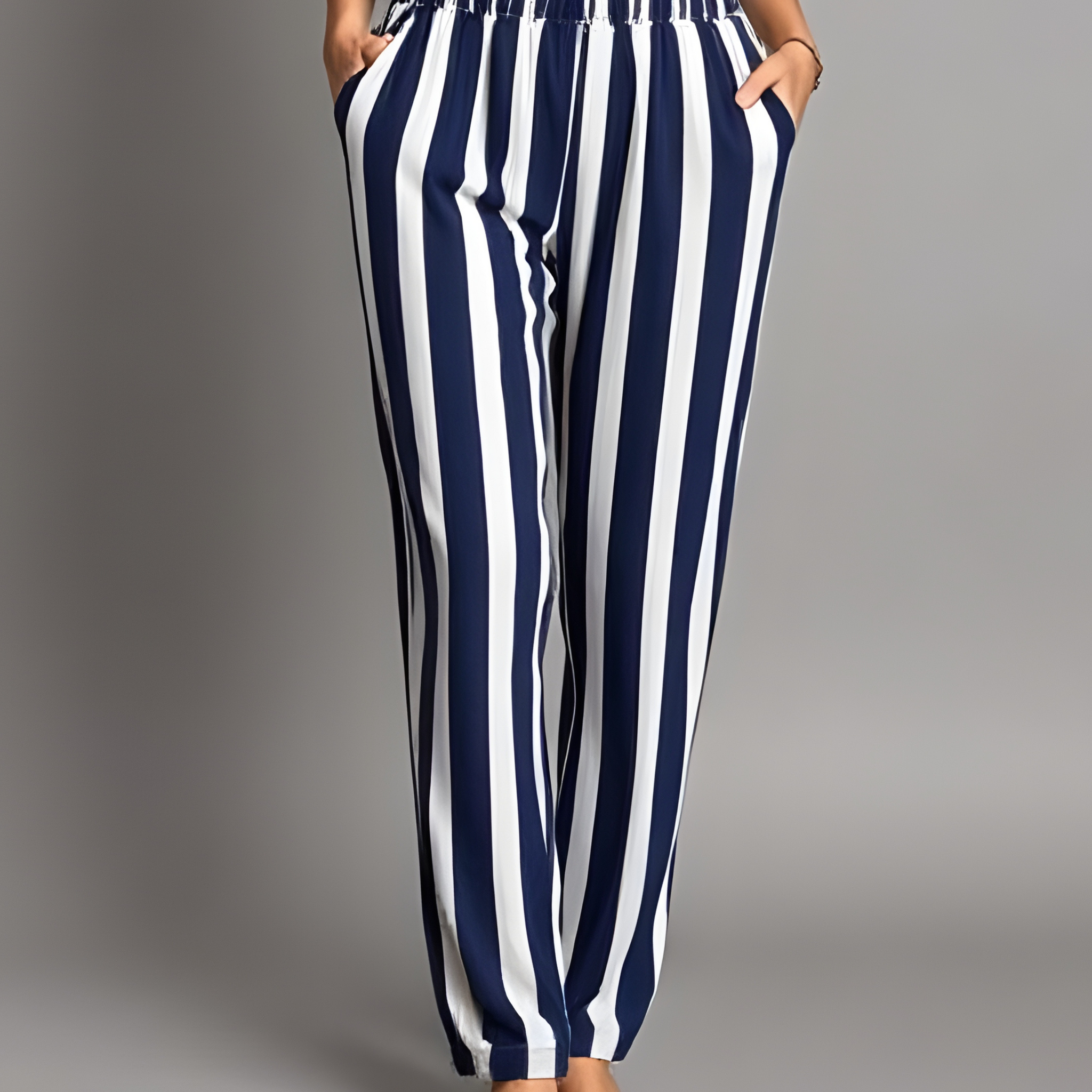 Navy & White Striped Cotton Jersey Trouser– Comfortable & Stylish Nightwear (3191)