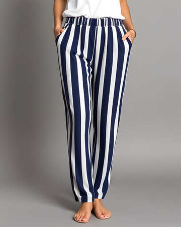 Navy & White Striped Cotton Jersey Trouser– Comfortable & Stylish Nightwear (3191)