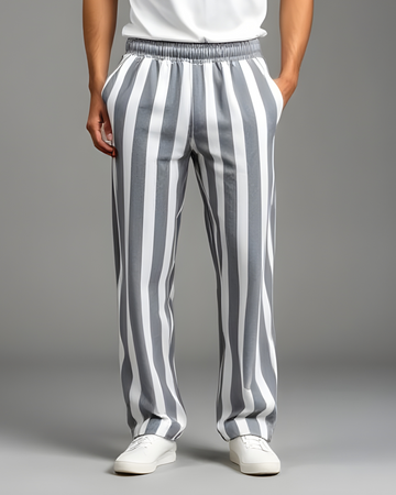 Men’s Grey & White Striped Dry Fit Pajama – Comfortable & Stylish Nightwear (Code 3185)