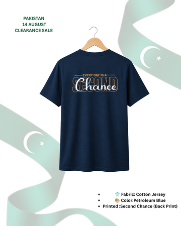 Only XL Size – Petroleum Blue Men Back Printed T-Shirt (Code 5452)