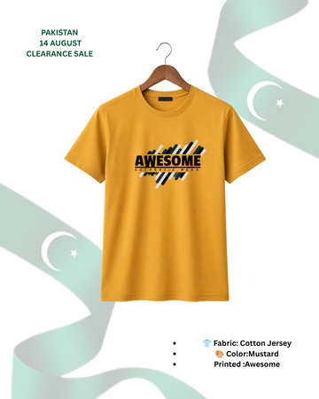 Mustard Awesome Printed T-Shirt/Tee for Men – Cotton Jersey Fabric (Code 5498)