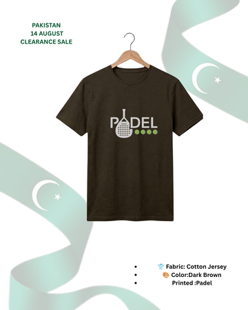 Dark Brown Padel Text T-Shirt/Tee for Men – Cotton Jersey Fabric (Code 5494)