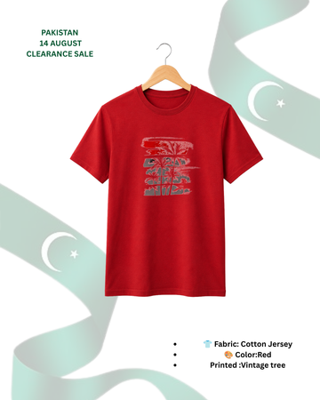 Red Vintage Tree T-Shirt/Tee for Men – Cotton Jersey Fabric (Code 5492)