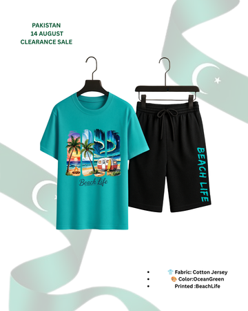 Beach Life Co-Ord Set T-Shirt With Short (Code 3687)