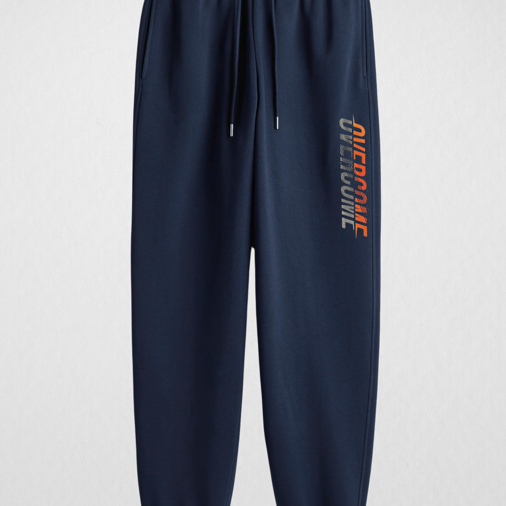 Navy blue Printed (Over Come) Sweatpants Warm & Comfortable Fleece (3534)