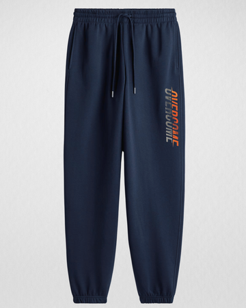 Navy blue Printed (Over Come) Sweatpants Warm & Comfortable Fleece (3534)