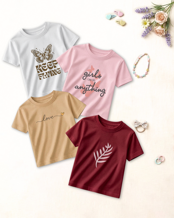 Pack of 4 Kids Printed Shirts – Fun Prints for Girls  (Code 4849)