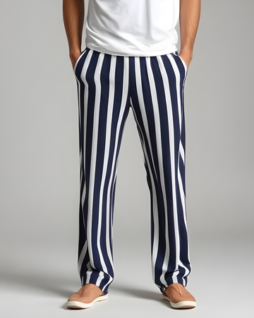Men’s Navy & White Striped Cotton Jersey Pajama – Comfortable & Stylish Nightwear (Code 3187)