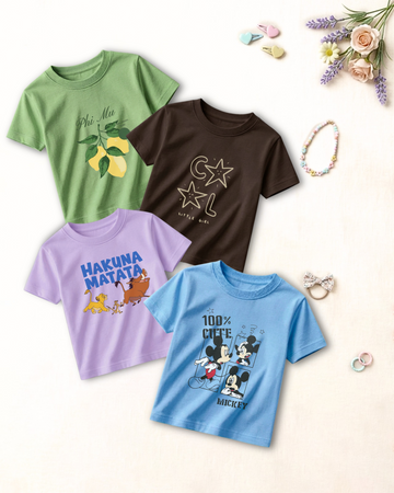 Pack of 4 Kids Printed Shirts – Fun Prints for Girls  (Code 4850)