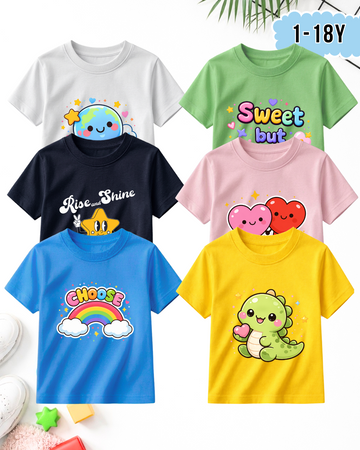 Pack of 6 Kids Printed T-Shirts – Prints for Girls (Code 5318)