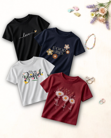 Pack of 4 Kids Printed Shirts – Fun Prints for Girls  (Code 4851)