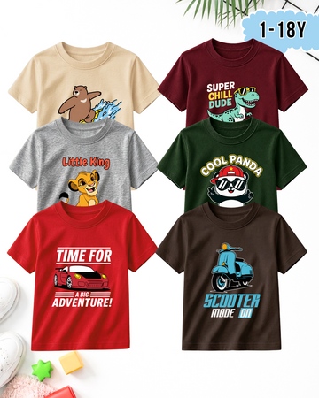Pack of 6 Kids Printed T-Shirts – Prints for Boys (Code 5319)