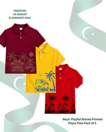 Boys' Playful Stories Printed Pique Polo Pack of 3 (Code 5562)