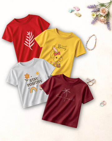 Pack of 4 Kids Printed Shirts – Fun Prints for Girls  (Code 4852)