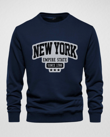 Navy Blue Men's Printed Sweatshirt – Warm and Stylish Fleece (Code 3789)