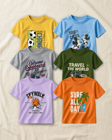 Pack of 6 Kids Printed T-Shirts – Fun Prints for Boys  (Code 4824)
