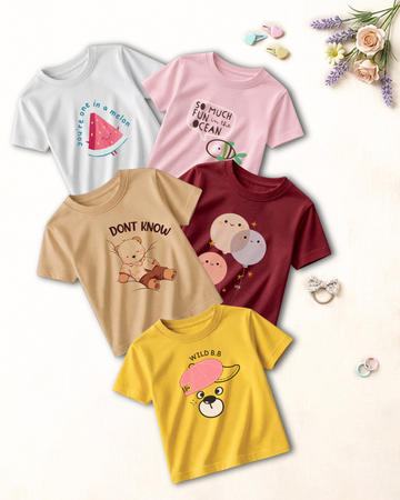 Pack of 5 Kids Printed Shirts – Fun Prints for Girls  (Code 4853)