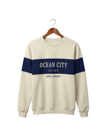 Ocean City Embroidery Cream Sweatshirt – Warm and Stylish Fleece (Code 4040)