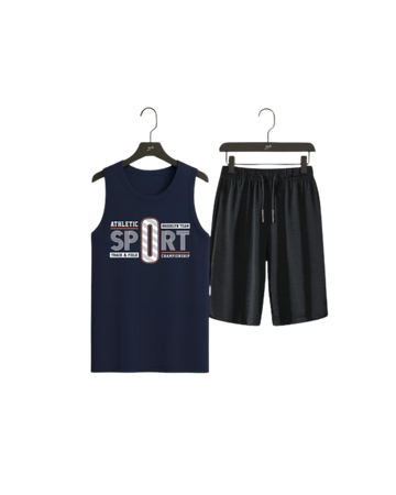 Navy Tanktop Sports Print with Black Shorts– Comfortable Wear (Code 3351)