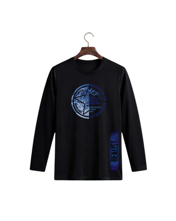 Black Printed Men’s Full Sleeves Tee – Jersey Fabric, Classic Fit, Everyday Comfort (Code 5536)