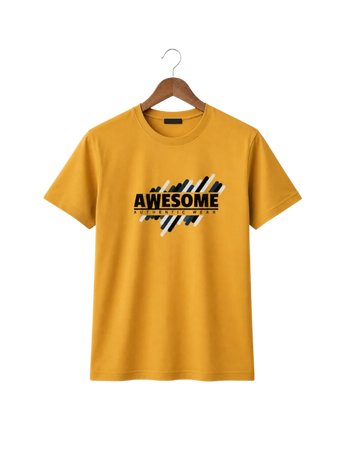 Mustard Awesome Printed T-Shirt/Tee for Men – Cotton Jersey Fabric (Code 5498)
