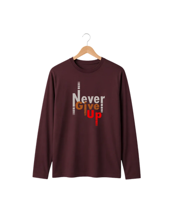 Maroon Printed Men’s Full Sleeves Tee – Jersey Fabric, Classic Fit, Everyday Comfort (Code 3557)