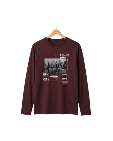 Maroon Printed Men’s Full Sleeves Tee (Code 5954)