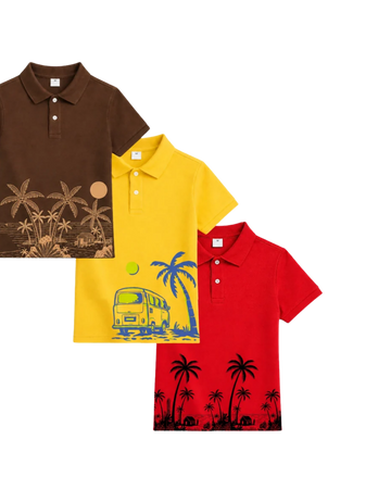 Boys' Playful Stories Printed Pique Polo Pack of 3 (Code 5560)