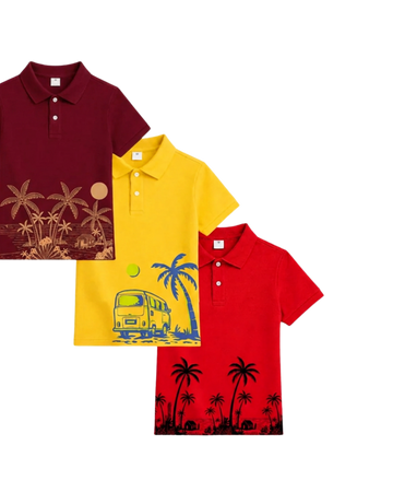 Boys' Playful Stories Printed Pique Polo Pack of 3 (Code 5562)