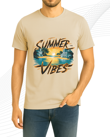 Beige Summer Vibes T-Shirt/Tee for Men – Cotton Jersey Fabric (Code 5156)
