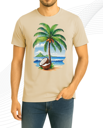 Beige Palm Tree T-Shirt/Tee for Men – Cotton Jersey Fabric (Code 5240)