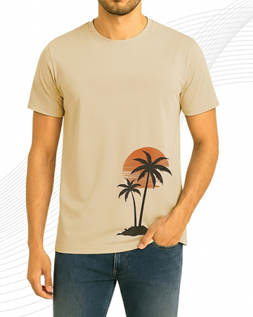 Beige Sun Palm T-Shirt/Tee for Men – Cotton Jersey Fabric (Code 5215)