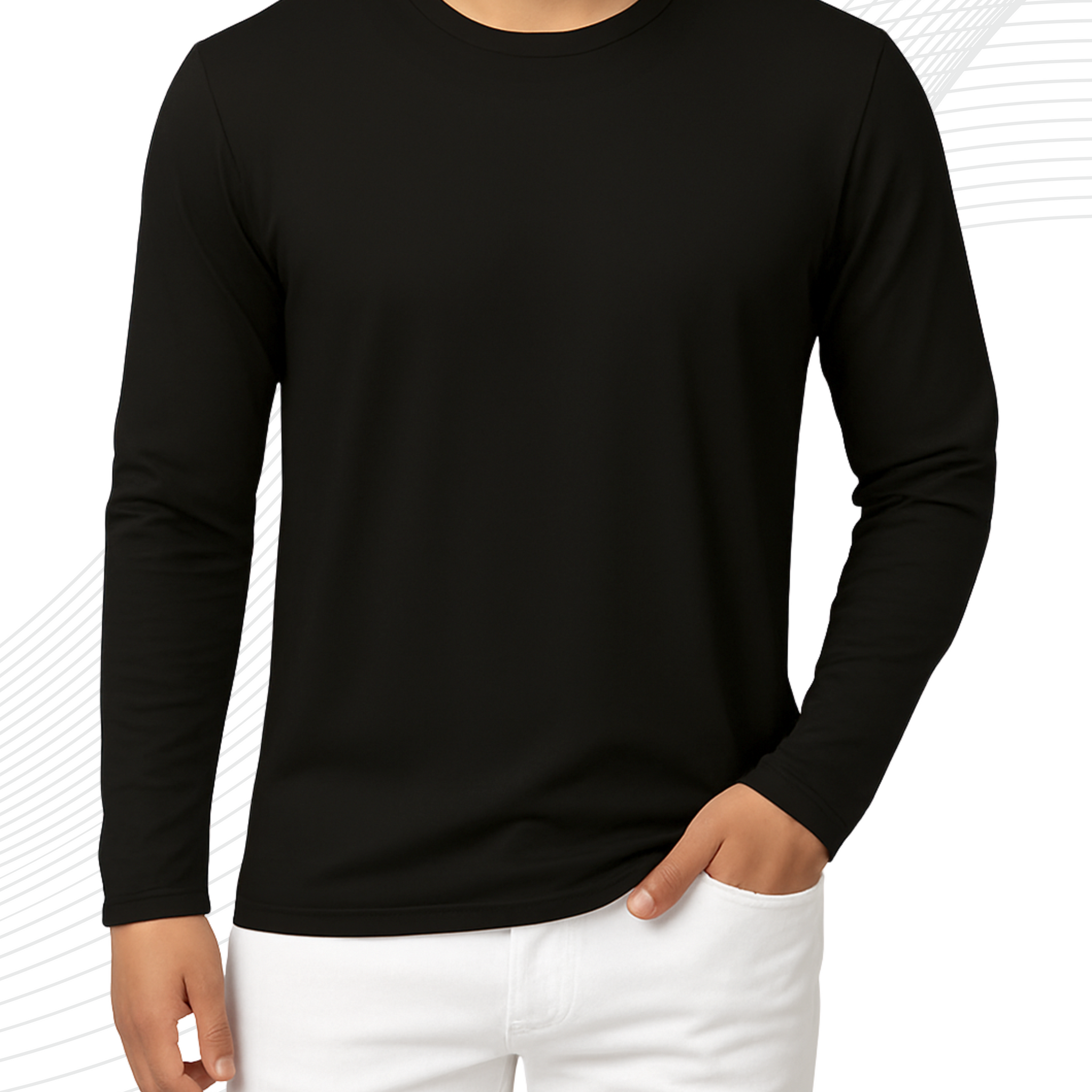 Black Men’s Full Sleeves Tee – Jersey Fabric, Classic Fit, Everyday Comfort (3553)