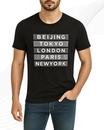 Premium Black Printed T-Shirt/Tee for Men – Cotton Jersey Fabric (3436)