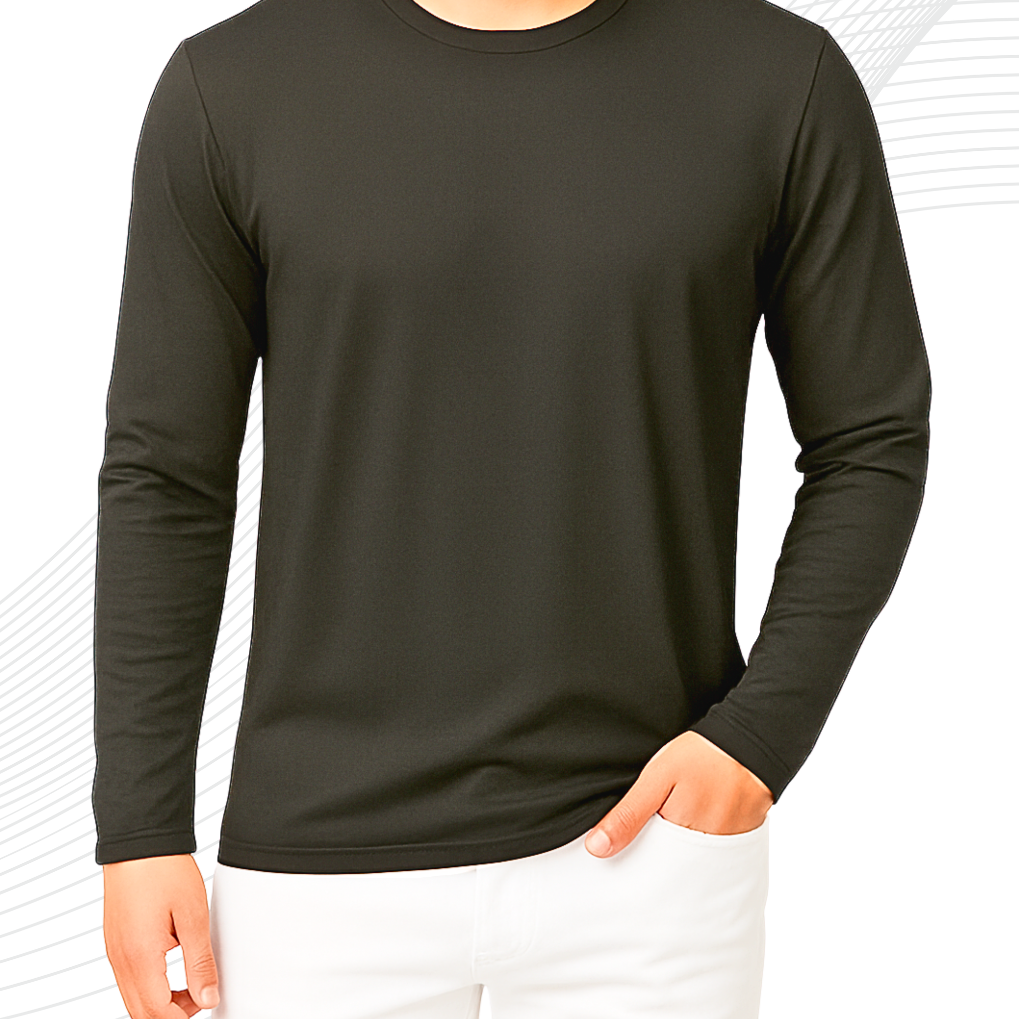 Black Men’s Full Sleeves Tee – Jersey Fabric, Classic Fit, Everyday Comfort (Code 3553)