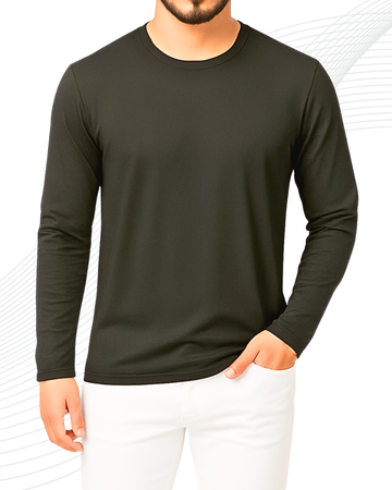 Black Men’s Full Sleeves Tee – Jersey Fabric, Classic Fit, Everyday Comfort (Code 3553)