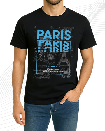 Black Paris T-Shirt/Tee for Men – Cotton Jersey Fabric (Code 5207)