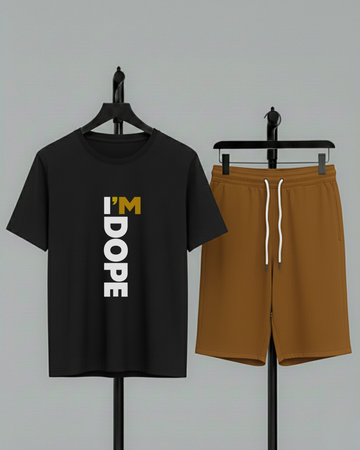 Black T-Shirt Printed Mustard Shorts– Comfortable Wear (Code 4749)