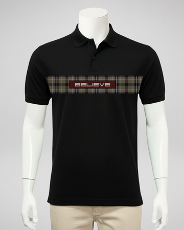 Black Stripe Printed Polo T-Shirt – Stylish & Comfortable (Code 4712)