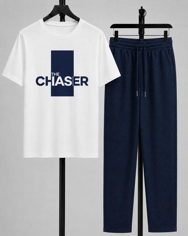 White T-Shirt Printed Navy Blue Trouser – Comfortable Wear (Code 4789)